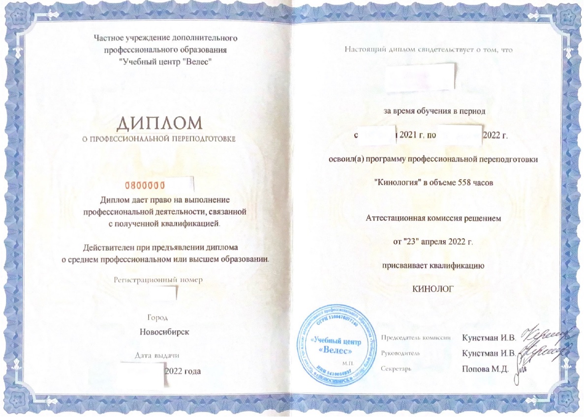 Диплом кинолога